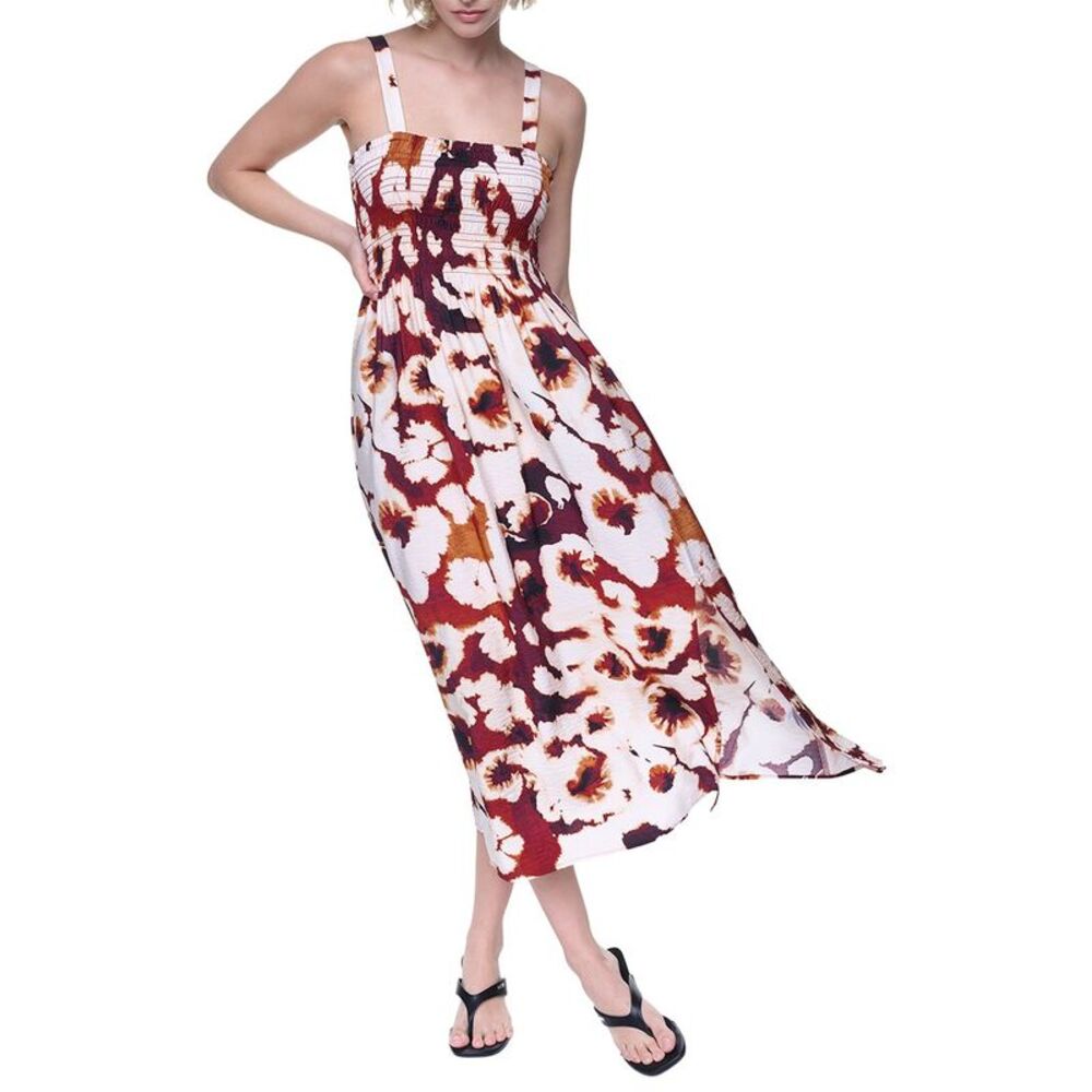 Dkny Womens  Printed Smocked Dress, Navy